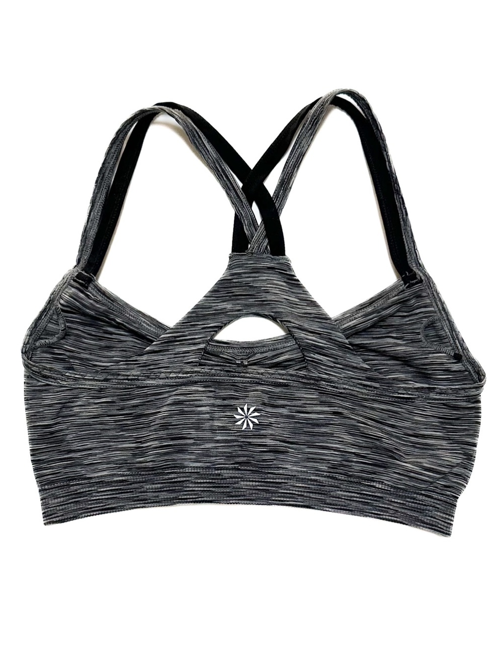 Athleta Spacedye Racerback Double Strap Sports Bra Gradient Grey Black Colorway